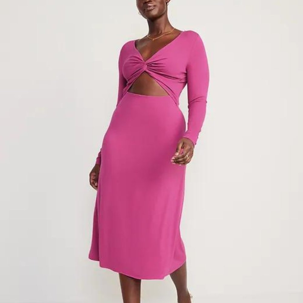 Old Navy Fit & Flare Twist-Front Cutout Midi Dress for Women New